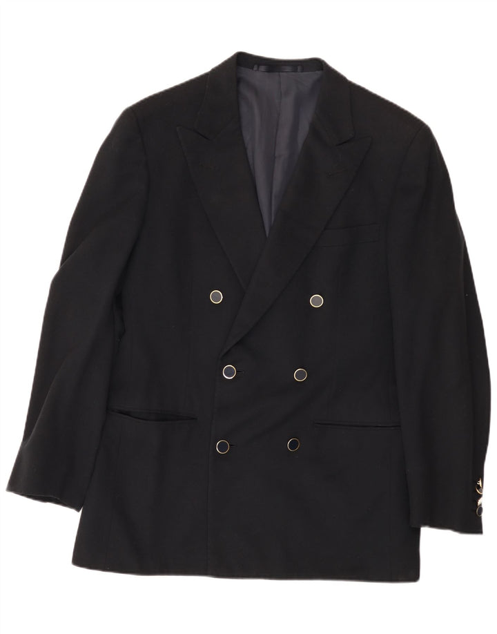 Galtrucco  Mens Double Breasted Blazer Jacket IT 40 Large Black Wool