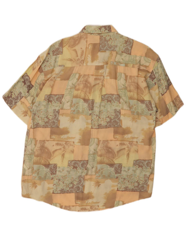 Orso Poeta  Mens Short Sleeve Shirt Large Beige Floral Viscose Hawaiian