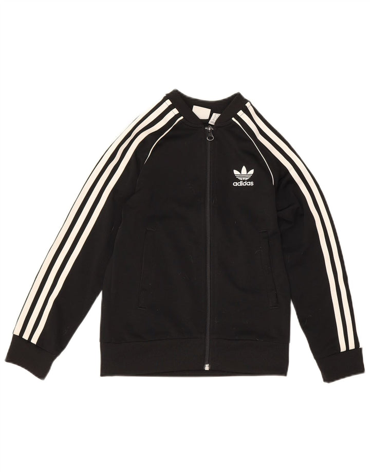 Adidas Boys Tracksuit Top Jacket 7-8 Years Black Polyester