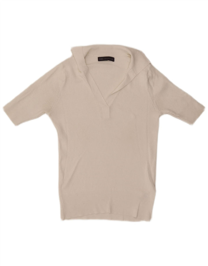 Marks & Spencer Womens Polo Shirt UK 10 Small White Viscose