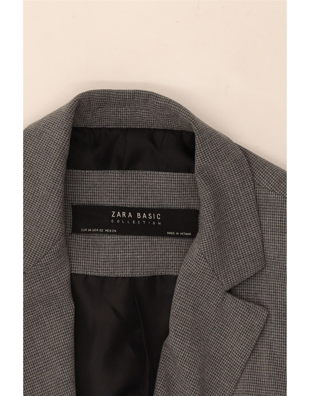ZARA Womens 1 Button Blazer Jacket EU 34 2XS Grey Houndstooth Polyester Vintage Zara and Second-Hand Zara from Messina Hembry 