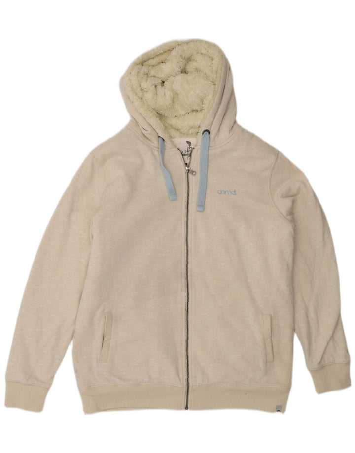 Animal Womens Zip Hoodie Sweater UK 14 Large  Off White Flecked Cotton