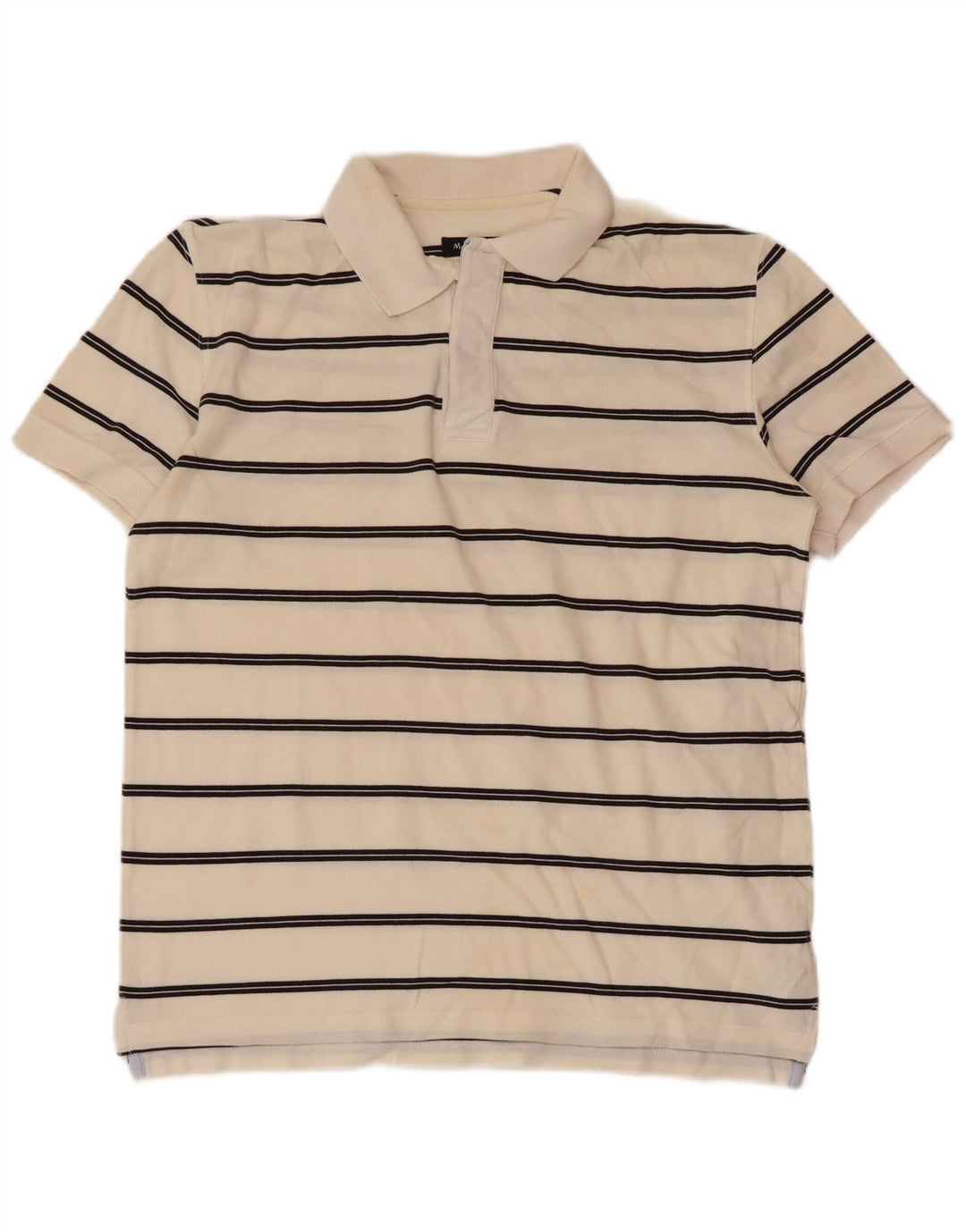 Massimo Dutti Mens Polo Shirt Medium Off White Striped Cotton