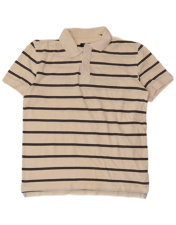 Massimo Dutti Mens Polo Shirt Medium Off White Striped Cotton