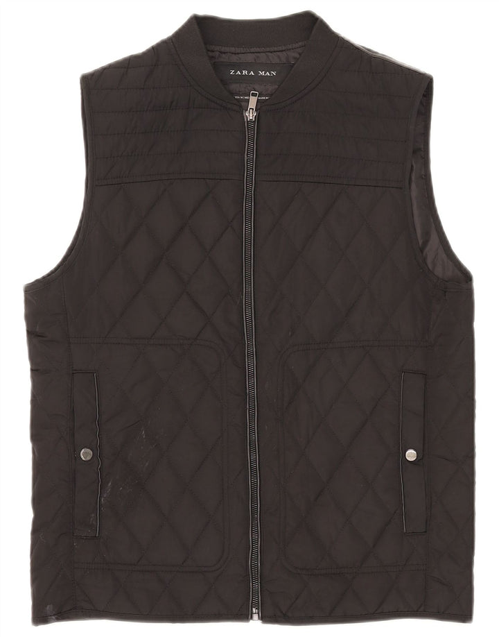 Zara Mens Quilted Gilet UK 38 Medium Black Polyester