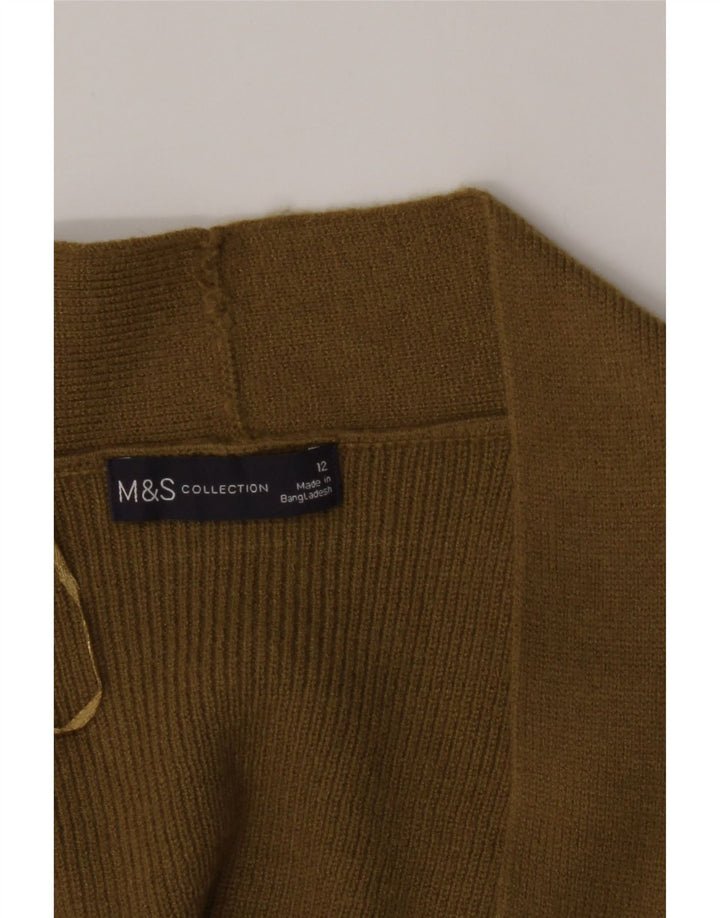 MARKS & SPENCER Womens Longline Open Cardigan Sweater UK 12 Medium Khaki Vintage Marks & Spencer and Second-Hand Marks & Spencer from Messina Hembry 