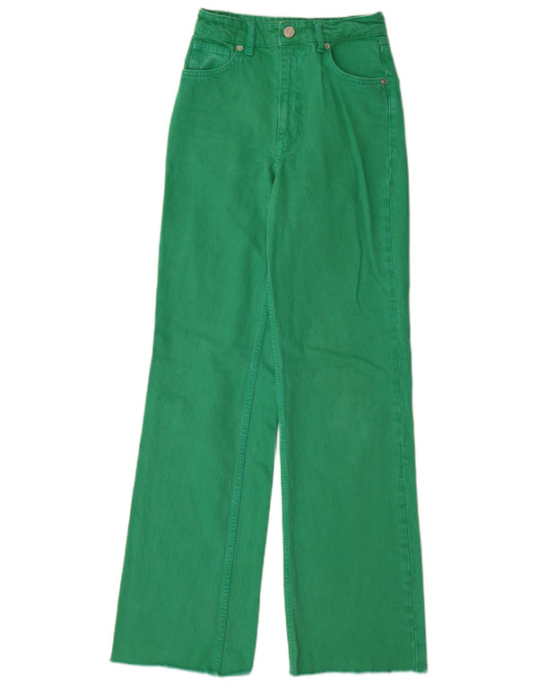Zara Womens High Waist Wide Leg Jeans EU 32 2XS W22 L33 Green Cotton