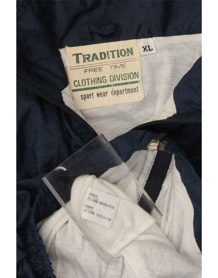 VINTAGE Mens Tracksuit Top Jacket XL Navy Blue Colourblock Polyester