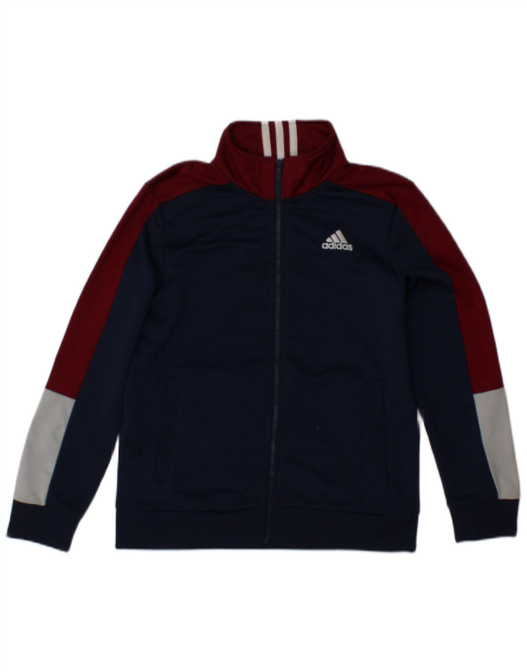 ADIDAS Boys Tracksuit Top Jacket 10-11 Years Medium Navy Blue Colourblock