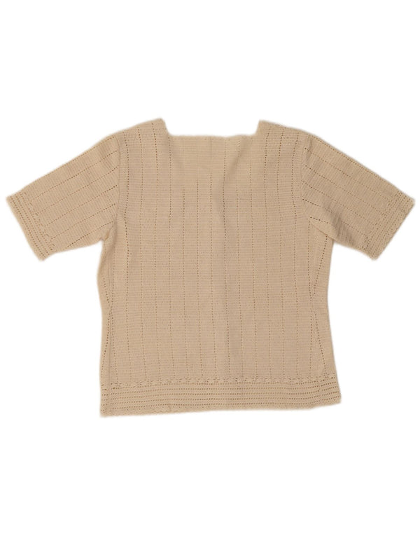 Vintage Womens Short Sleeve Cardigan Sweater UK 10 Small Beige