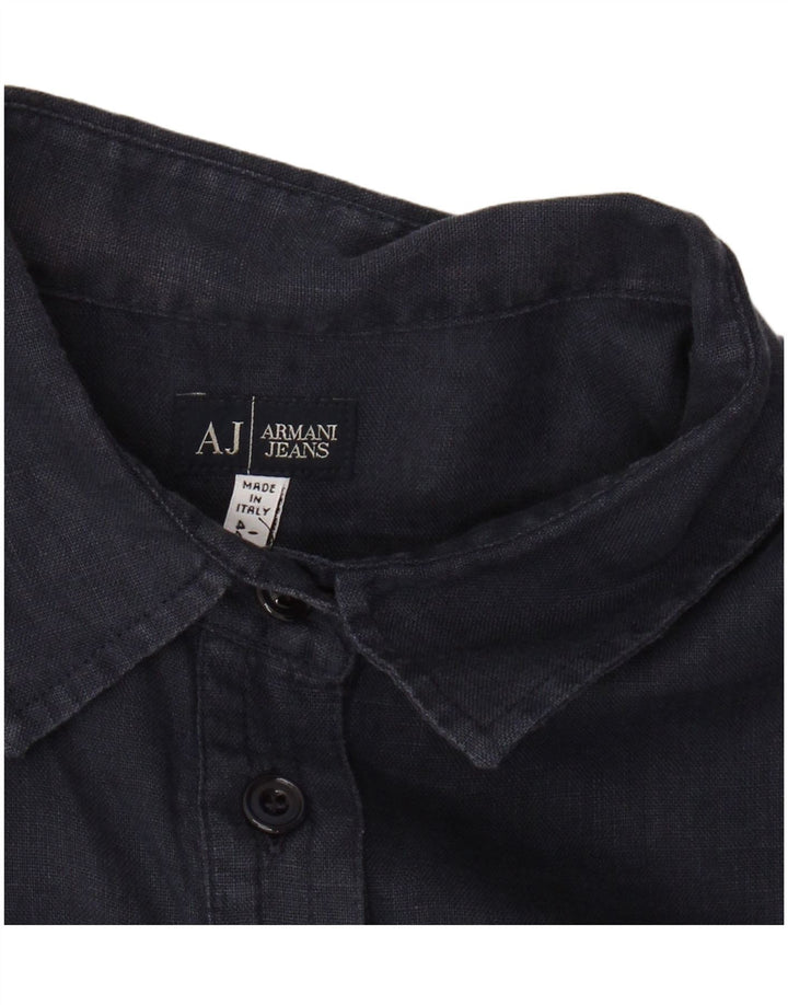 ARMANI JEANS Womens Short Sleeve Shirt UK 14 Medium Navy Blue Linen