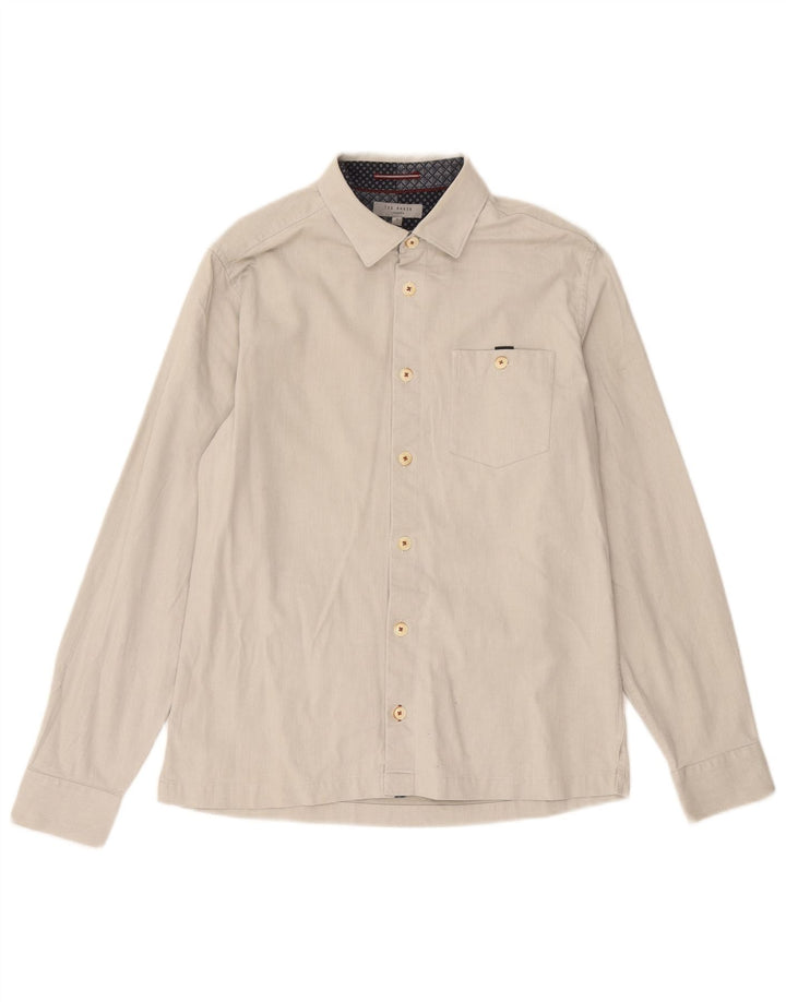Ted Baker Mens Shirt Size 3 Small Off White Cotton