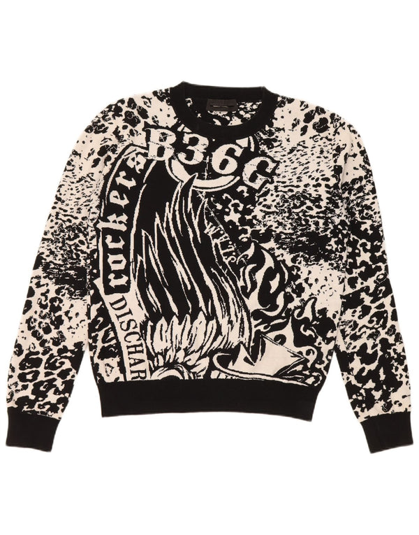 Diesel Womens Crew Neck Jumper Sweater UK 10 Small Black Animal Print