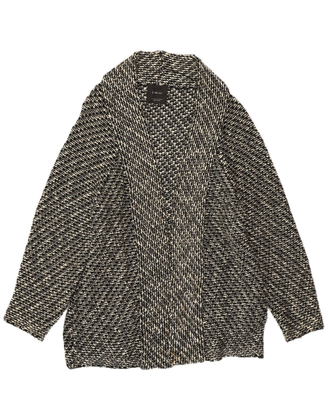 ZARA Womens Oversized Open Cardigan Sweater UK 14 Medium Black Flecked