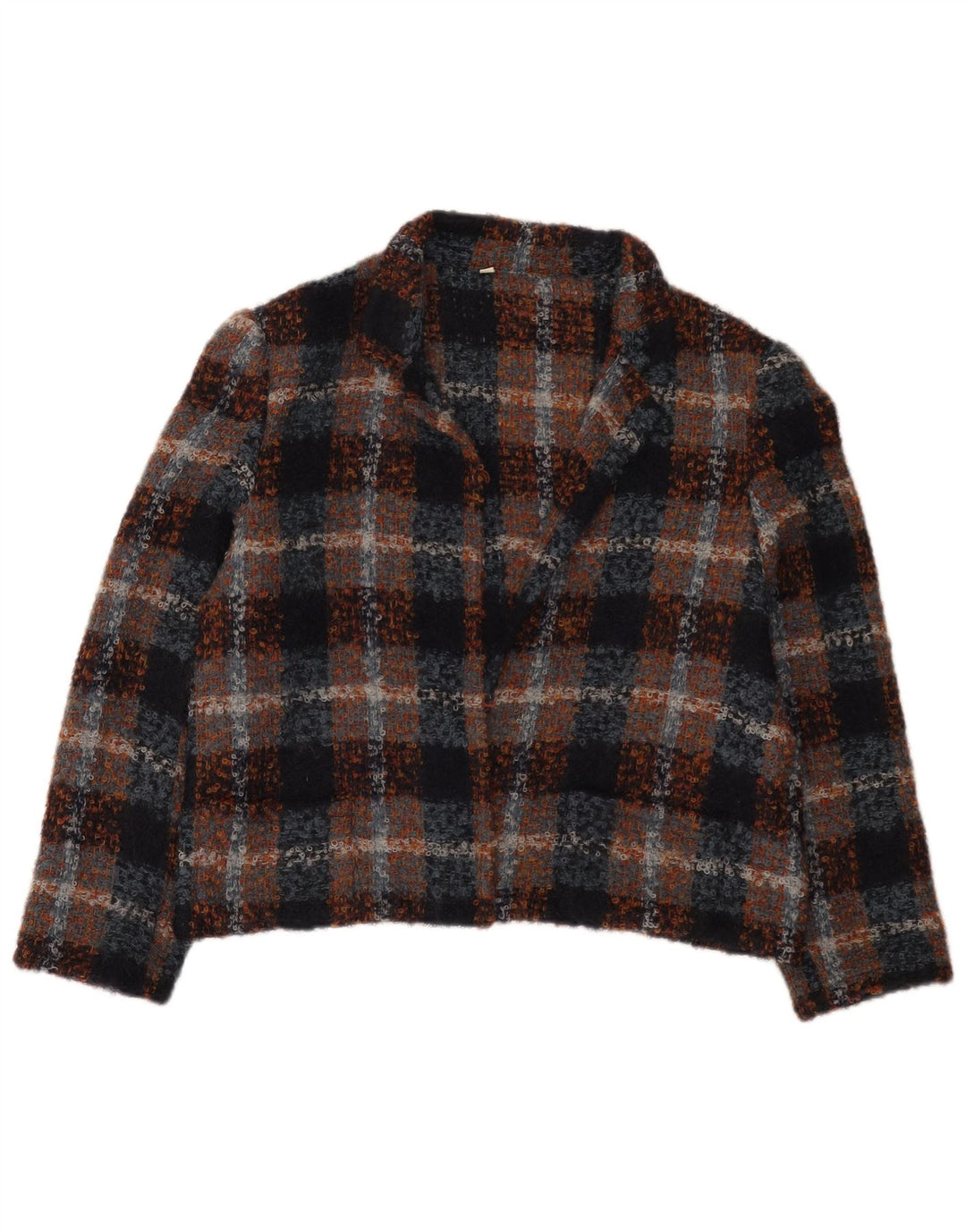 Vintage Womens Open Bolero Jacket IT 48 XL Multicoloured Check Wool