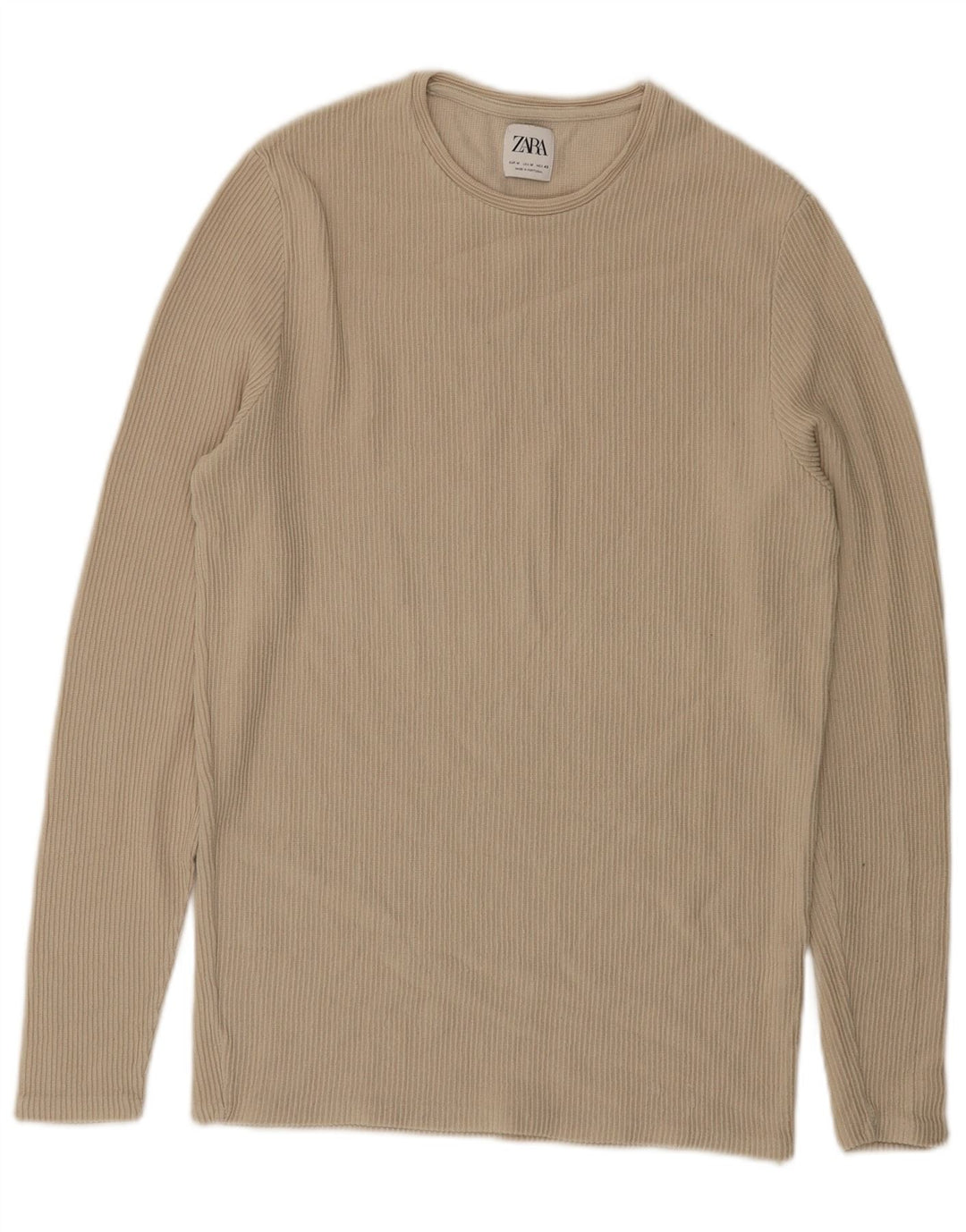 ZARA Mens Top Long Sleeve Medium Beige Cotton