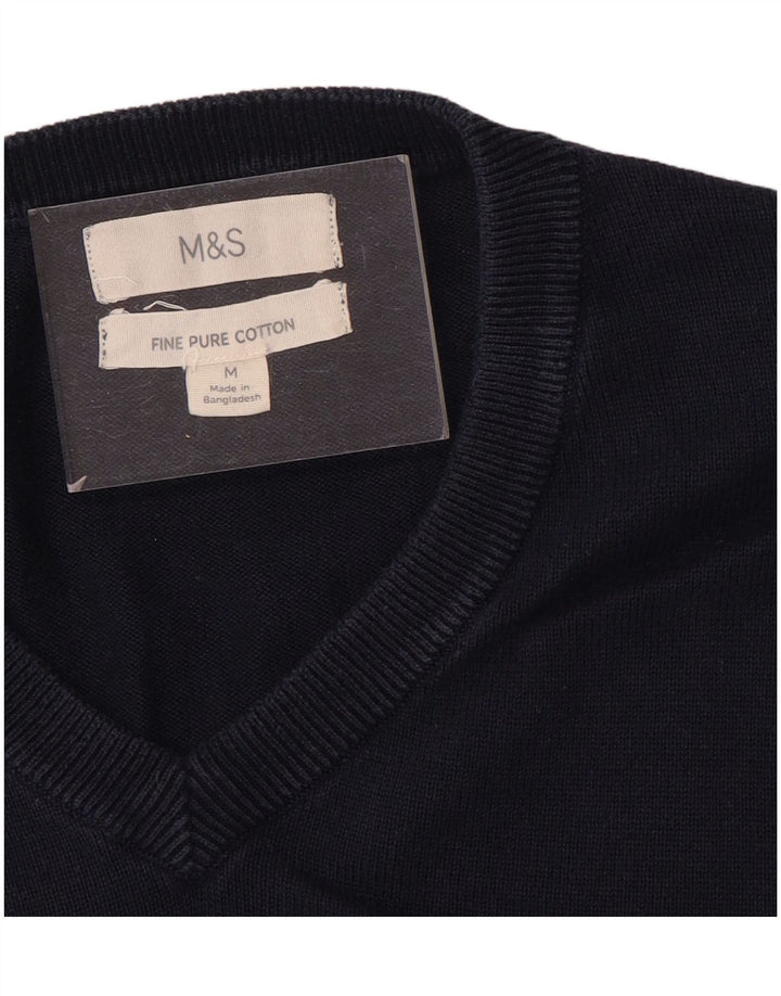 Marks & Spencer Mens V-Neck Jumper Sweater Medium Navy Blue Cotton