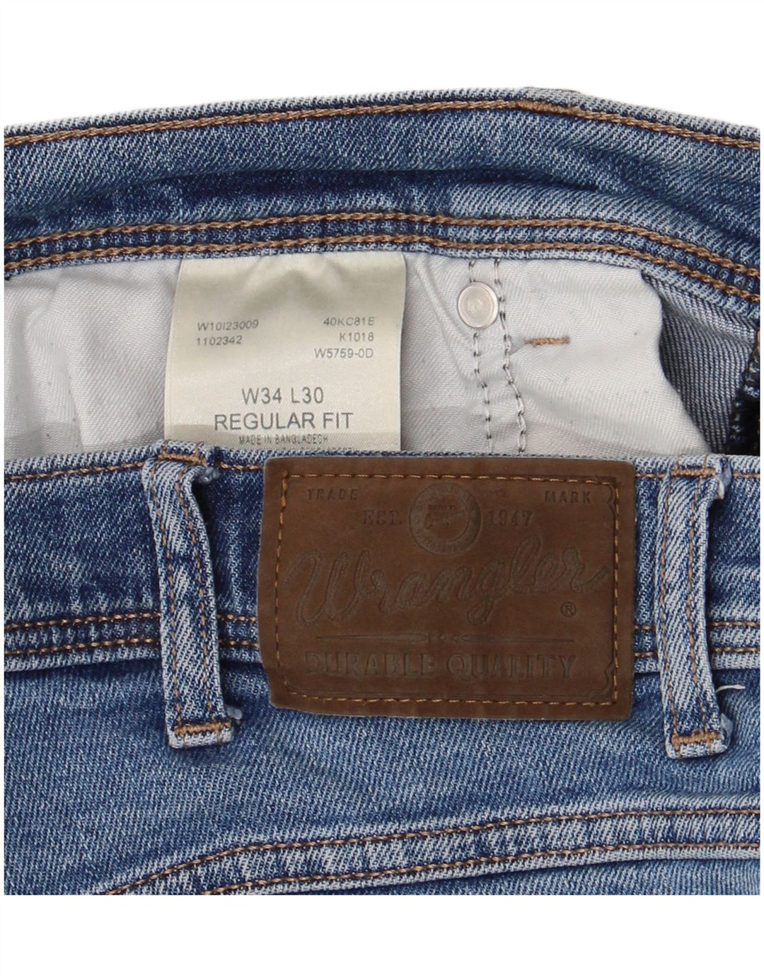 WRANGLER Mens Regular Fit Straight Jeans W34 L30 Blue Cotton