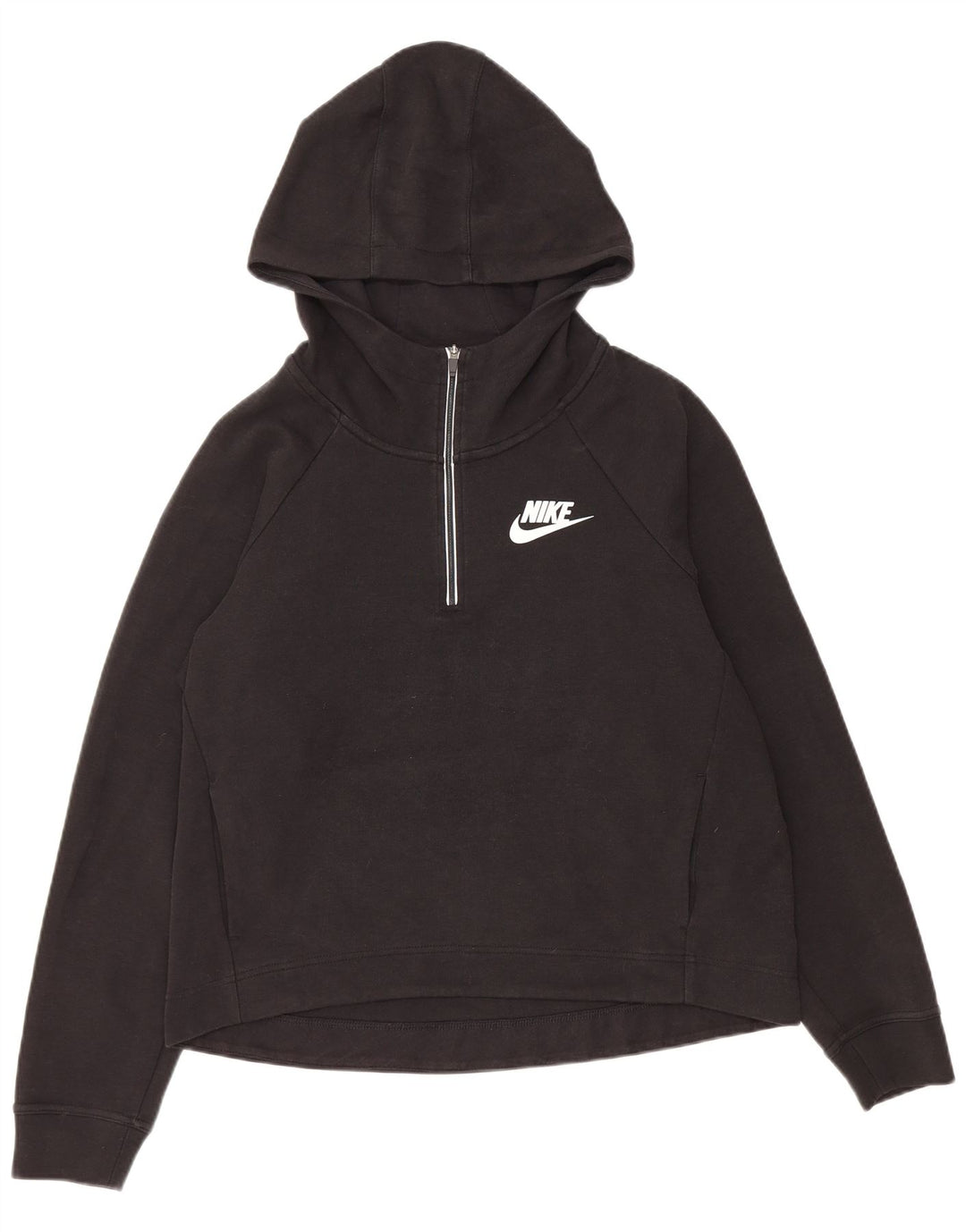 NIKE Womens Oversized Graphic Zip Neck Hoodie Jumper UK 10 Small Black