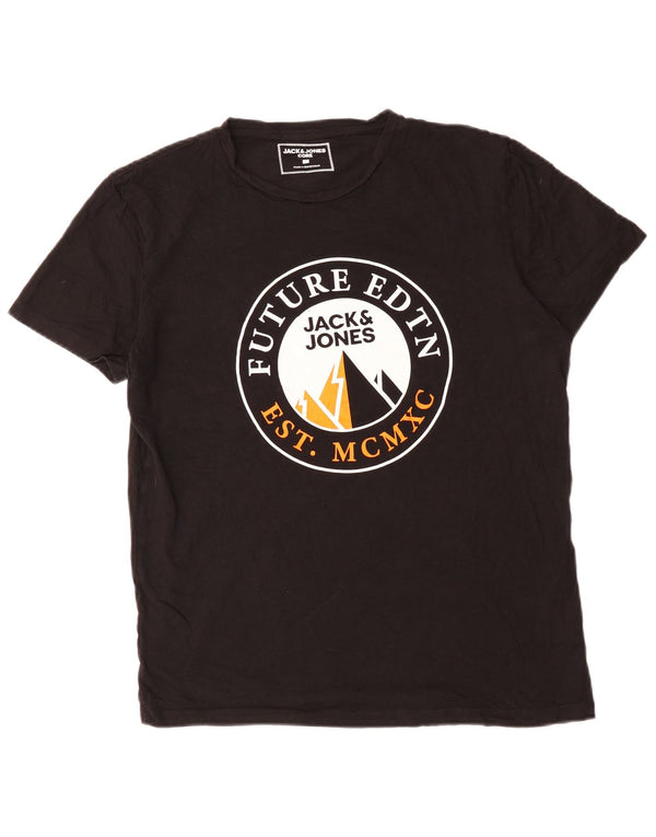 Jack & Jones Mens Graphic T-Shirt Top Large Black Cotton