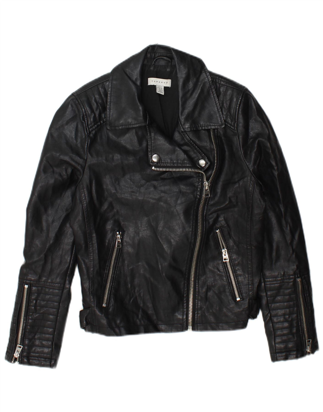 Topshop Womens Biker Jacket UK 8 Small Black Polyester