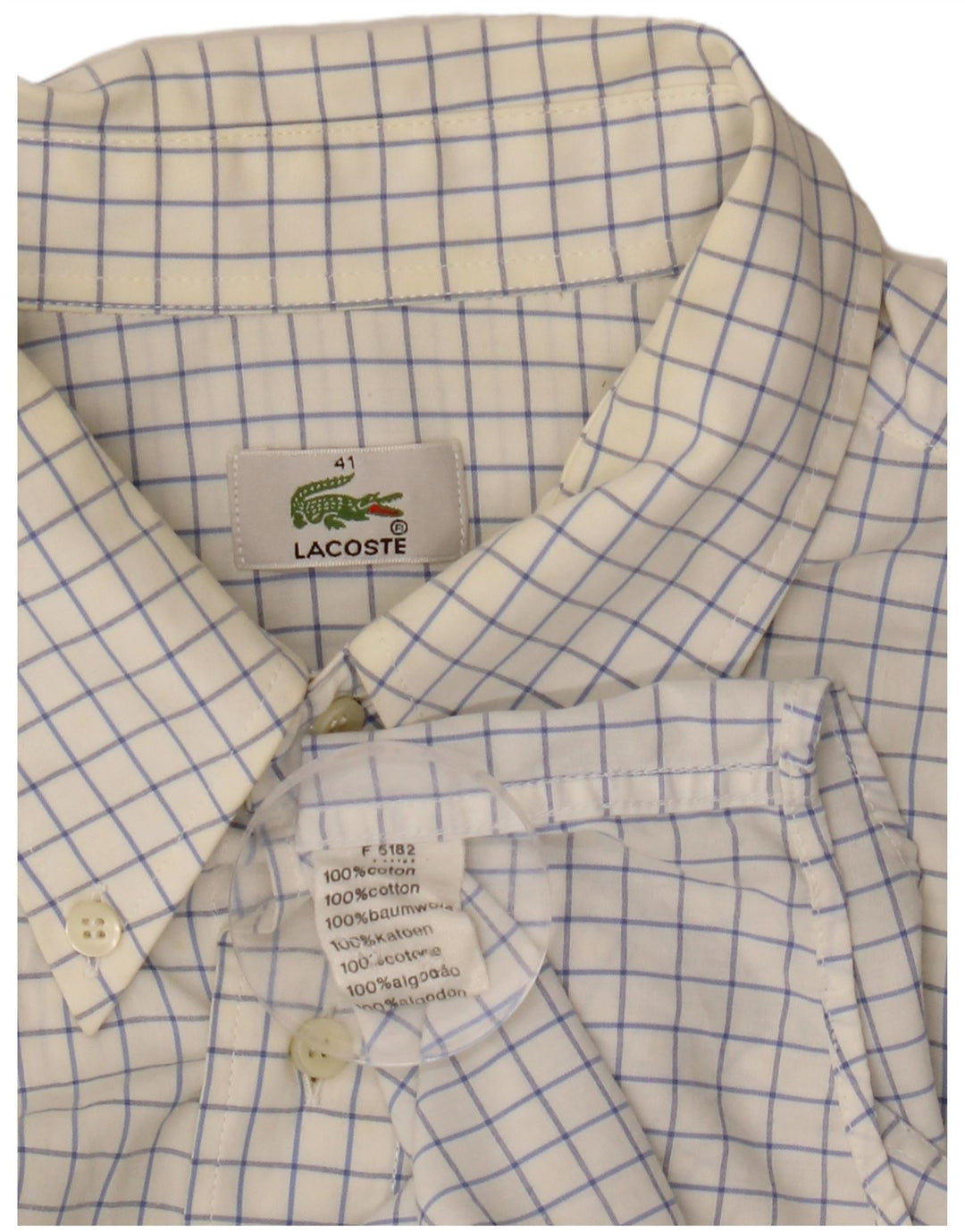 LACOSTE Mens Shirt Size 41 Large White Check Cotton