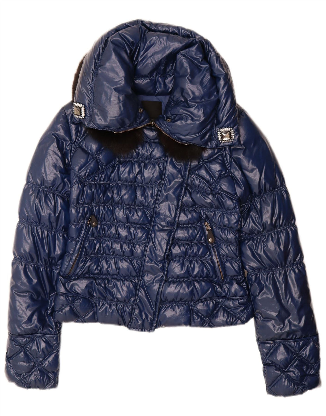PINKO Womens Padded Jacket UK 8 Small  Navy Blue Polyamide