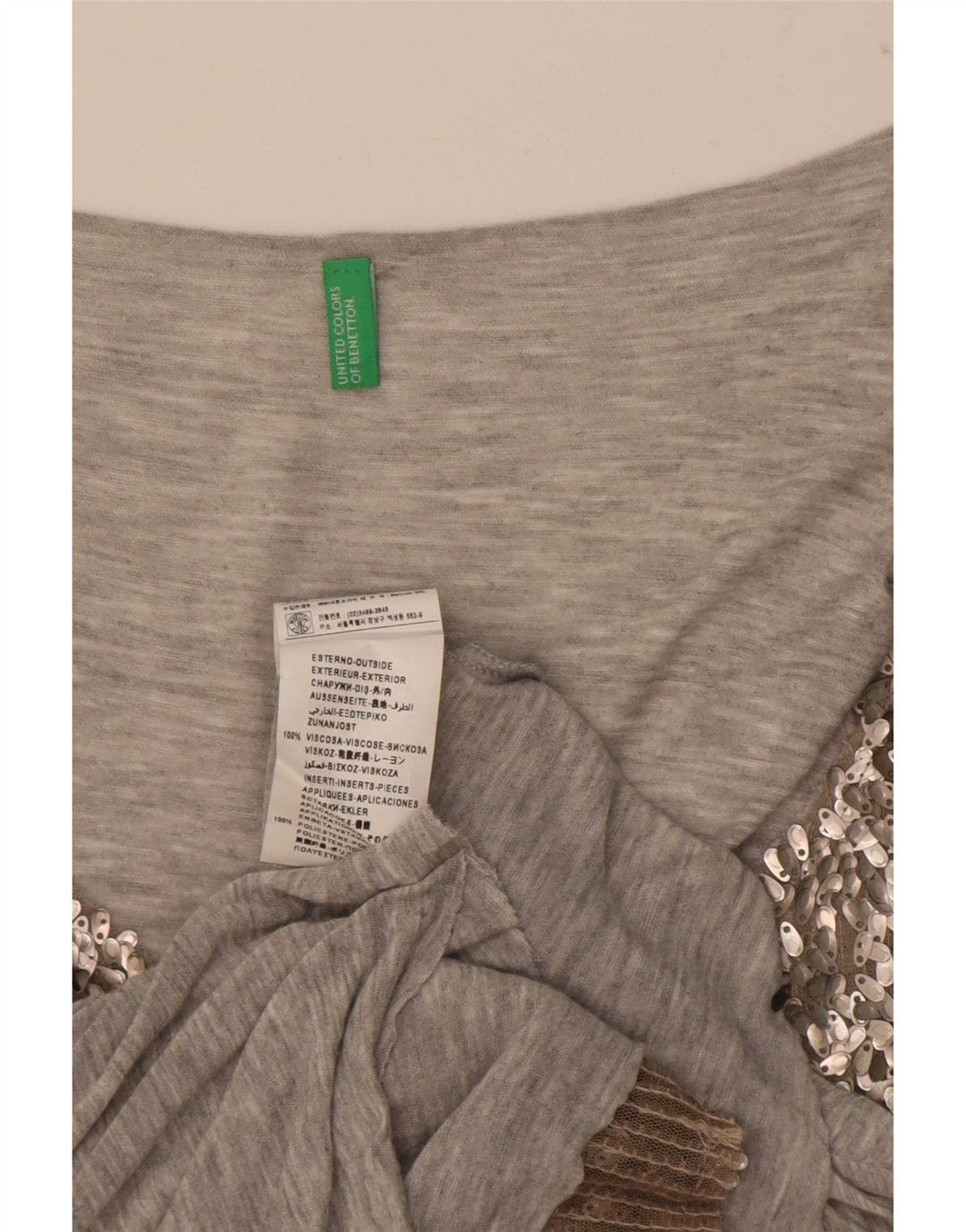 Benetton Womens Sequin Vest Top UK 14 Medium Grey Viscose
