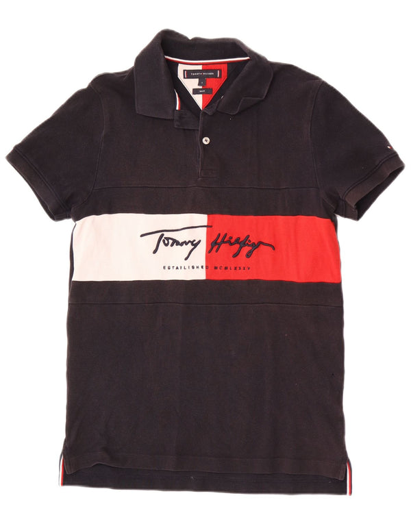 Tommy Hilfiger Mens Graphic Slim Fit Polo Shirt Small Black Colourblock