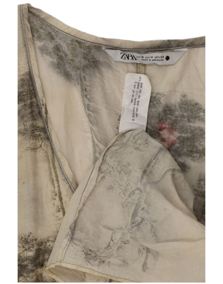 Zara Womens Sleeveless Basic Dress UK 12 Medium Off White Floral Cotton