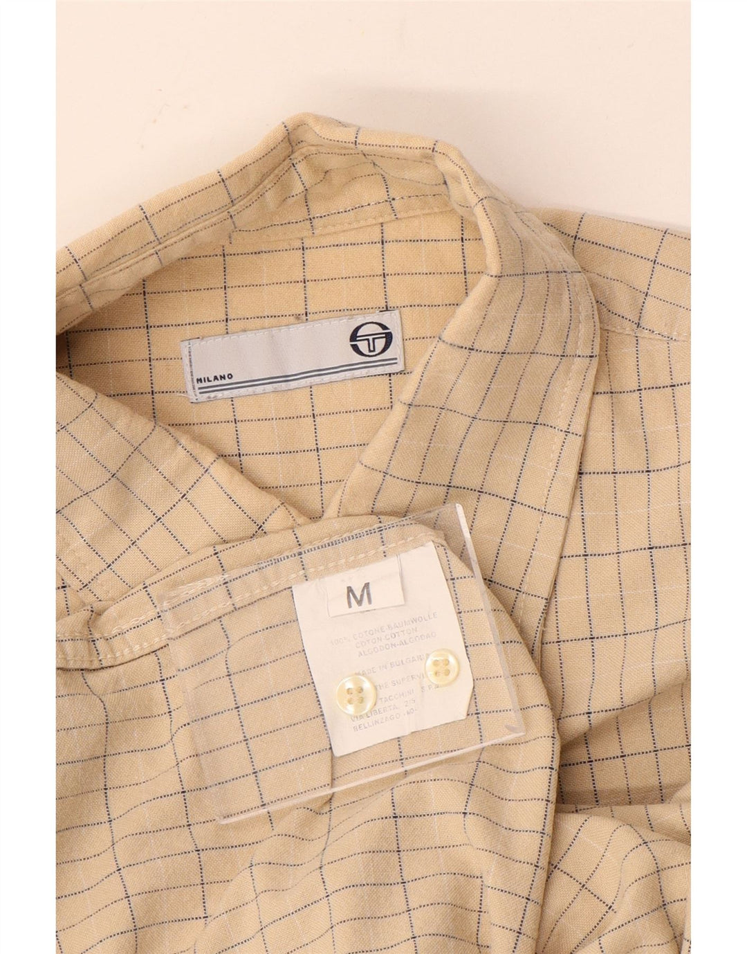 Sergio Tacchini Mens Shirt Medium Beige Check Cotton