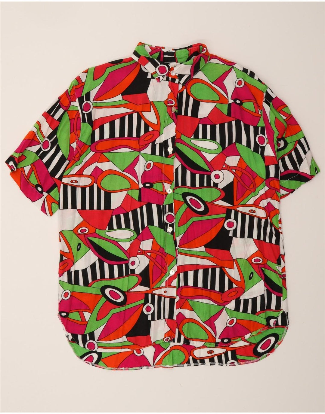 VINTAGE Womens Abstract Pattern Shirt Blouse UK 14 Medium Multicoloured