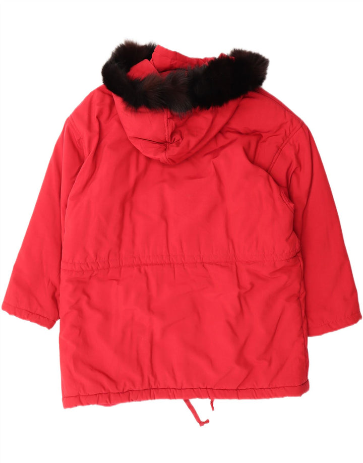 VINTAGE Womens Oversized Hooded Padded Coat UK 14 Medium Red Viscose Vintage Vintage and Second-Hand Vintage from Messina Hembry 