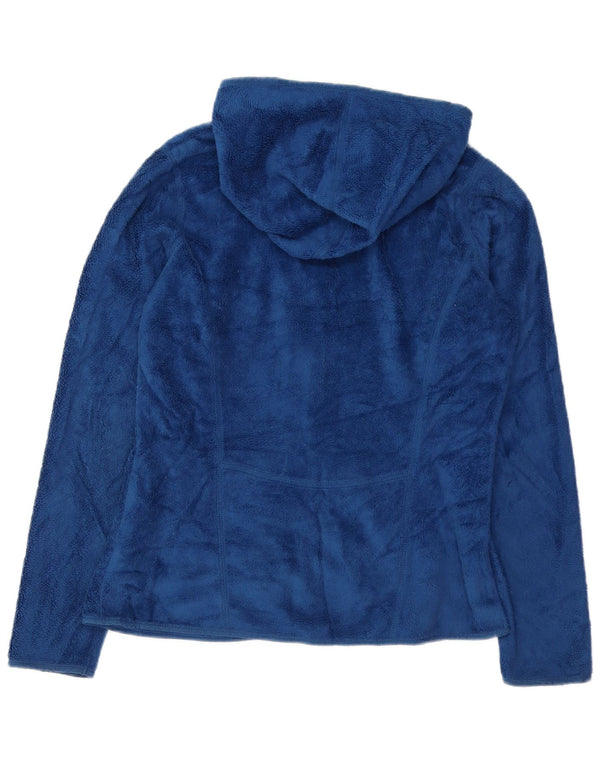 Eddie Bauer Womens Hooded Fleece Jacket UK 14 Medium Blue Polyester