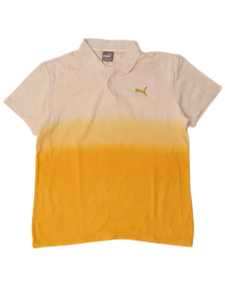 Puma Mens Polo Shirt Medium White Colourblock Cotton