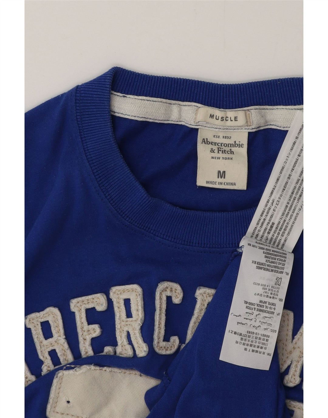 ABERCROMBIE & FITCH Mens Muscle Graphic T-Shirt Top Medium Blue Cotton