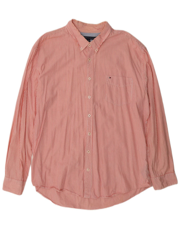 Tommy Hilfiger Mens Custom Fit Shirt 2XL Pink Pinstripe Cotton