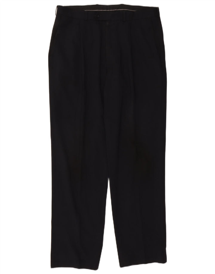 Marks & Spencer Mens Pegged Suit Trousers W34 L31 Navy Blue Polyester