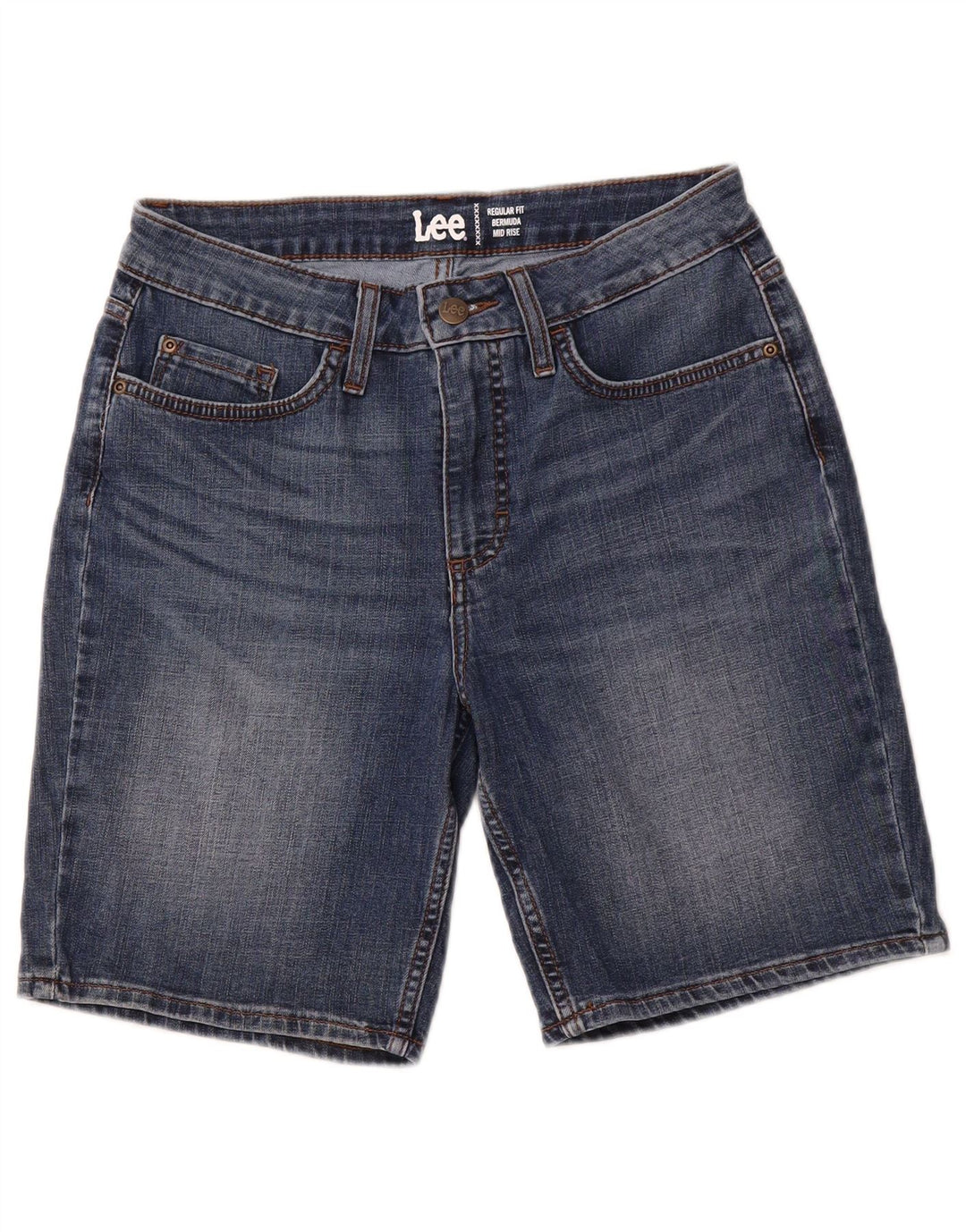 LEE Womens Mid Rise Regular Bermuda Denim Shorts US 10 Large W28 Blue