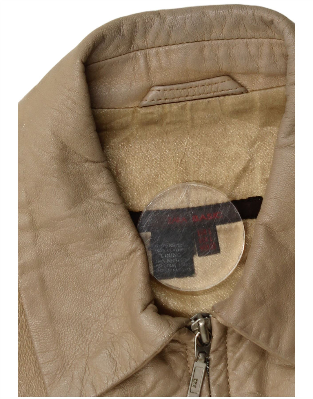 Zara Womens Crop Leather Jacket UK 14 Large Beige Leather