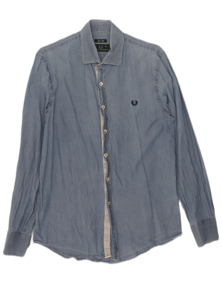 Fred Perry Mens Slim Fit Shirt Medium Blue Cotton