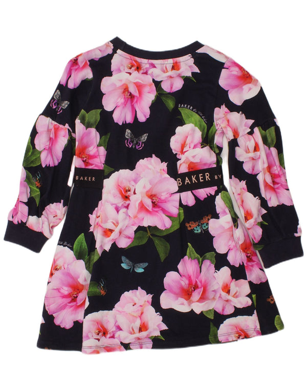 TED BAKER Girls Graphic A-Line Dress 4-5 Years Navy Blue Floral