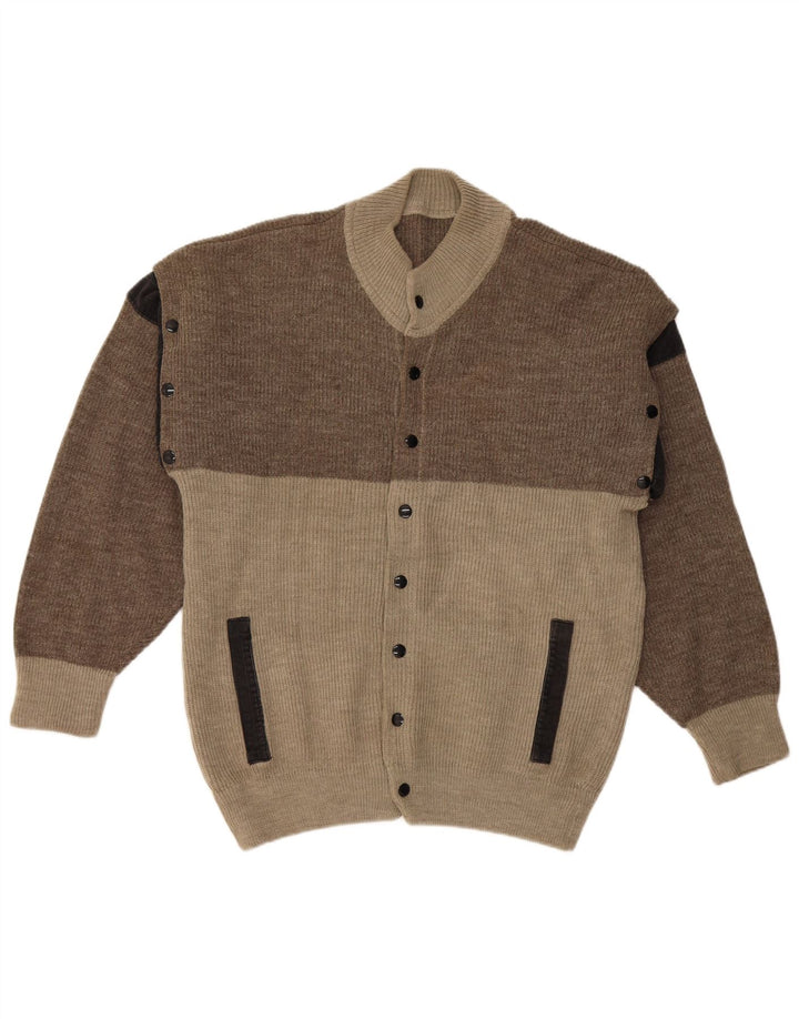 Vintage Mens Cardigan Sweater Large Grey Colourblock