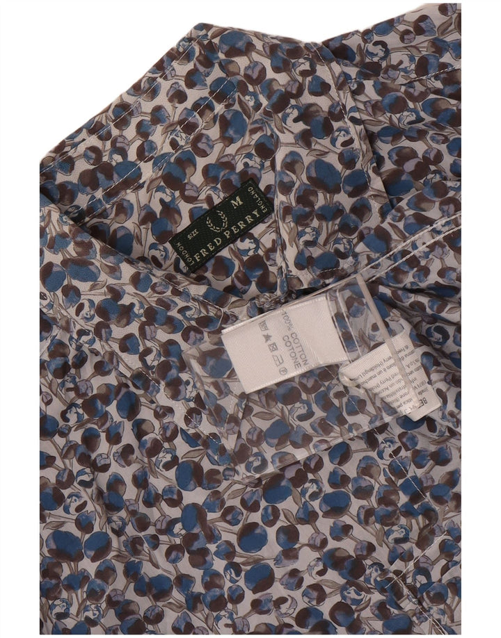 Fred Perry Womens Shirt UK 14 Medium Blue Floral Cotton