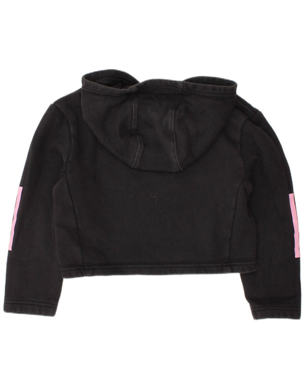 ADIDAS Girls Crop Hoodie Jumper 7-8 Years Black Cotton