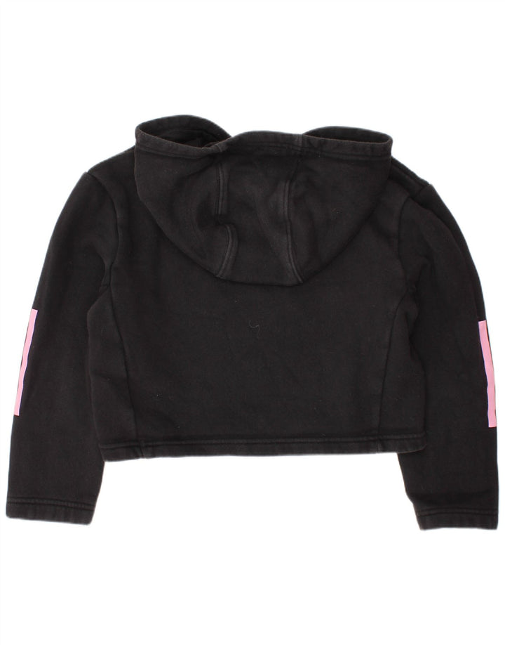 ADIDAS Girls Crop Hoodie Jumper 7-8 Years Black Cotton