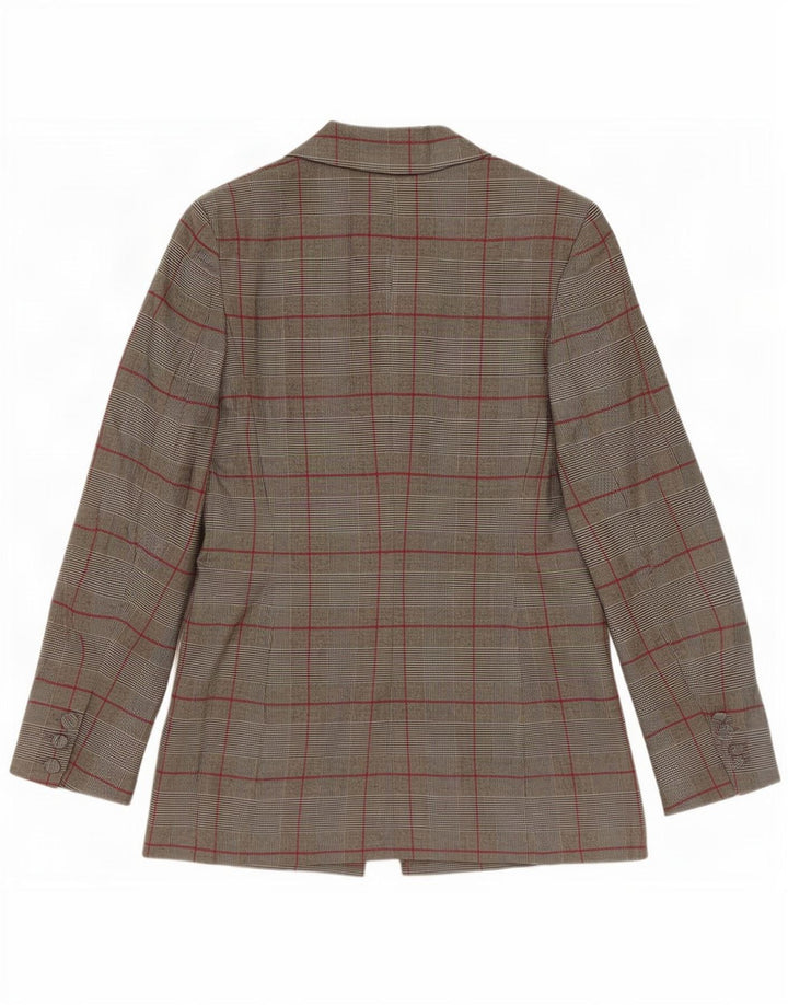 Zara Womens 1 Button Blazer Jacket UK 12 Medium Grey Check Polyester