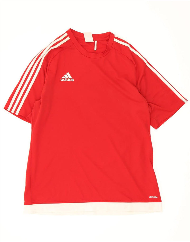 Adidas Mens Climalite T-Shirt Top Large Red Colourblock Polyester