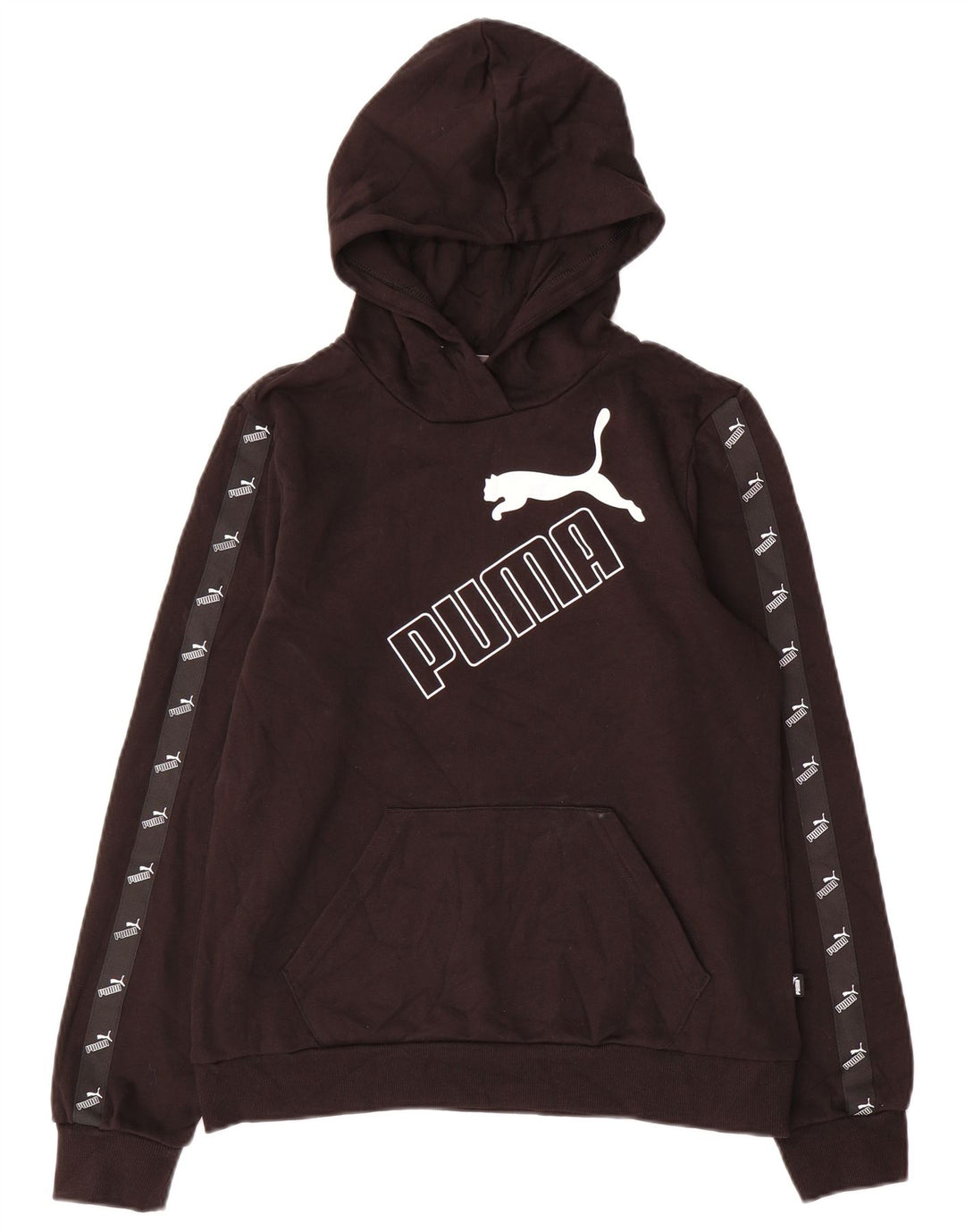 PUMA Womens Graphic Hoodie Jumper UK 14 Medium Black Cotton