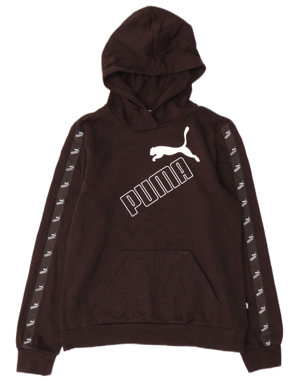 PUMA Womens Graphic Hoodie Jumper UK 14 Medium Black Cotton